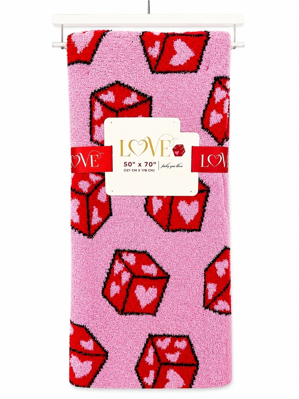 LOVE Pink Plush Throw Blanket Red Heart Dice Print 50x70 Cozy Soft